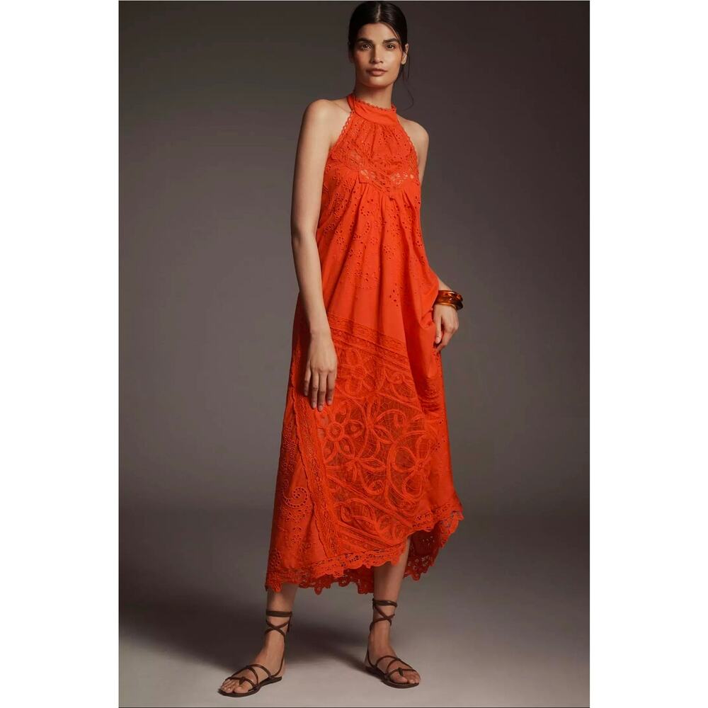 Anthropologie Halter Cutwork Lace Dress. Size L. Ret. $298